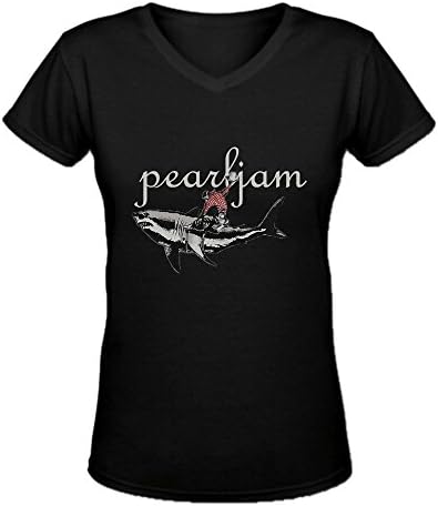 Sakura Pearl Jam - Shark Cowboy women's V Neck Custom Shirts Black