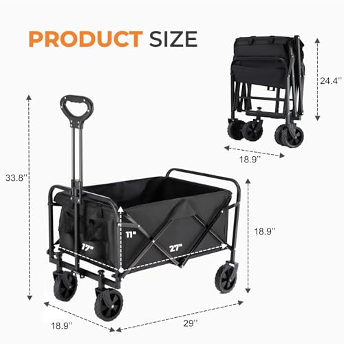Uniiking® Collapsible Wagon 330 lbs, Heavy Duty Trolley Cart Foldable, Portable Wagons for Groceries, Beach Cart with All-Terrain Wheels & Drink Holders, Utility Wagon for Shopping, Sports, Camping