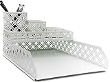 Blu Monaco White Desk Organizer - 5 Piece Interlocking Desk Accessories Set - Paper - Document Tray, Pen Cup, 3 Assorted Accessory Trays