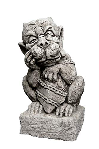 gartendekoparadies.de Gargoyle auf Sockel, Steinfigur, H. 40 cm, 18 kg, Grau, frostsicher aus Steinguss für Außenbereich