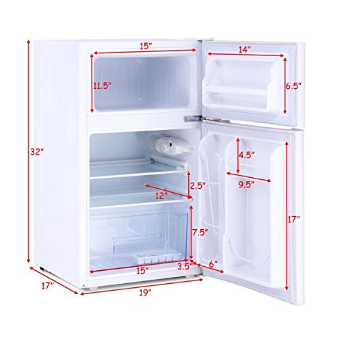 COSTWAY 2Door Refrigerator 3.2 cu ft. Compact Stainless Steel Top