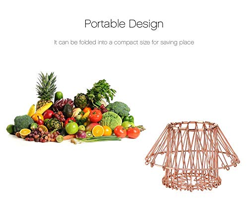 Powstro Foldable Fruit Basket, Flexible Wire Basket Decorative Fruit Bowl with Unique Design and Anti Rust Stainless Steel, Modern Fruit Stand Storage Kitchen for Orange Banana Apple Grapes