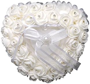 Swarokaren Music Wedding Ring Box Rose Heart Favors Ring Holder Elegant Satin Flora White Jewelry Case With Movement Music Box
