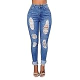 VICVIK Women Knee Skinny Denim Distressed Fashion Ripped Boyfriend Jeans