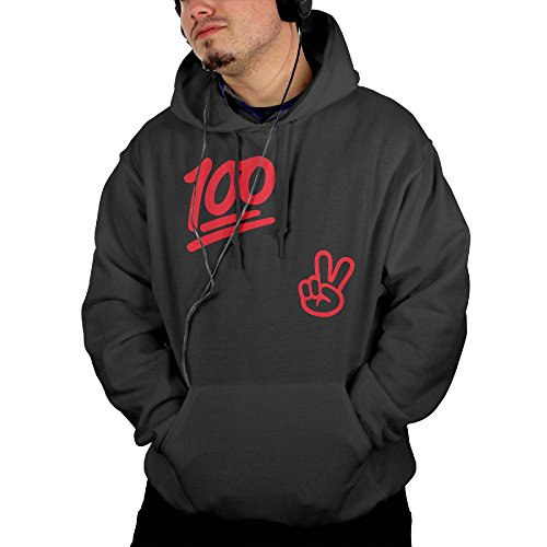 Men's 100 Emoji Yeah Hooded Sweatshirt Casual Hoodie Sweater Kangaroo Pocket X-Large