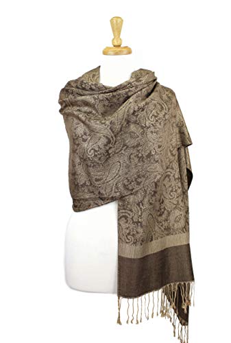 Paskmlna Paisley Jacquard Pashmina Shawl Wrap Scarf Stole (Brown04842)