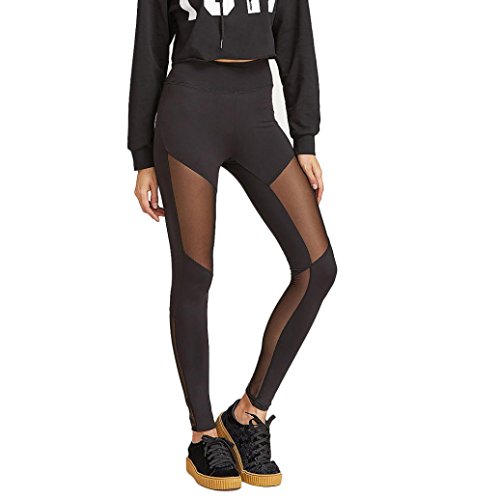 Hot Yoga Pants! AMA(TM) Women High Waist Sexy Skinny Leggings Patchwork Mesh Push Up Yoga Pants (M, Black)