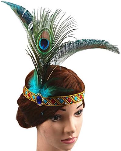 1920s Flapper Peacock Feather Costume Hair Clip Headband 20s Sequined Showgirl Headpiece Hat Accessory