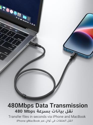 UGREEN iPhone Charger Cable 1M [MFi Certified] Lightning Cable Nylon Braided USB C to Lightning Wire 20W Fast Charing for iPhone 14/14 Pro/Plus /Pro Max, 8-13 All Series, iPad-Black
