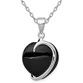 Gem And Harmony Sterling Silver Black Onyx Heart Pendant Necklace with Chain