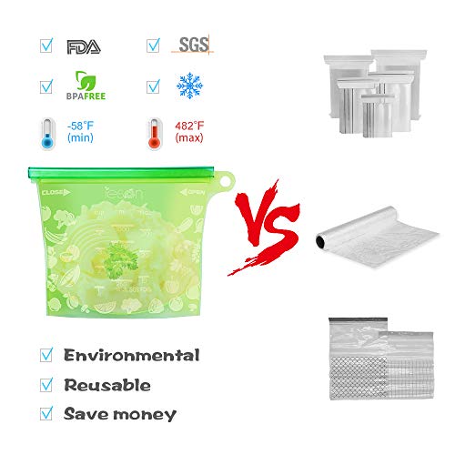 Leson Reusable Food Bags Silicone Food Storage Containers Versatile Cooking Bags Preservation Airtight Seal Bags for Freeze Steam Heat Microwave Fruits Vegetables Meat Milk (4 Packs) - Thumbnail 5
