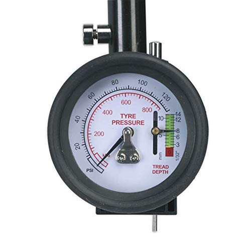 Jack Sealey - Sealey Tyre Pressure Gauge With Tyre Tread Depth Gauge - Flexi Hose - Thumbnail 3