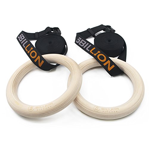 Wooden Gymnastic Rings 1.1"/28mm,5BILLION Olympic Rings with Adjustable