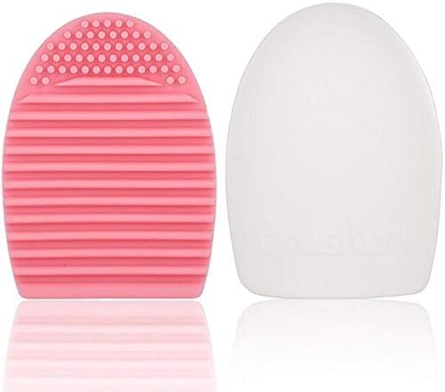 Cepansail 2 Pack Cleaning Silicone Glove Brush Egg Makeup Brush Washing Scrubber Board Cosmetic Clean Tools (White/Pink)