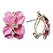 Navachi 18k Gold Plated Clear Crystal Pink Enamel Leaves Flower Omega Earrings