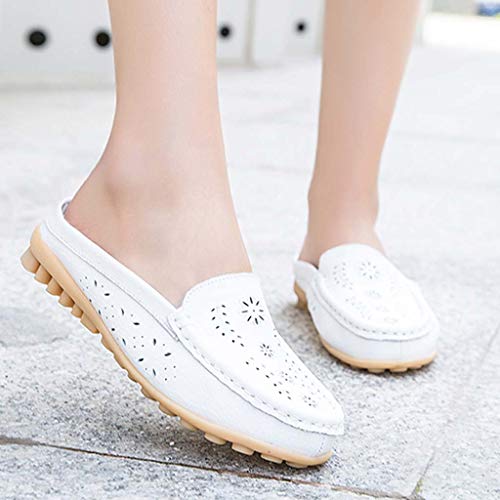Leather Leather,ONLY TOP Women Casual Summer Breathable Slip-On Backless Slipper Mule Loafer Flats Shoes Hollow Out White