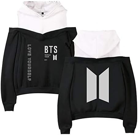 Women's BTS Love Yourself Off-Shouler Long Sleeve Hoodie Jin Suga J-Hope RM Jimin V Jung Kook