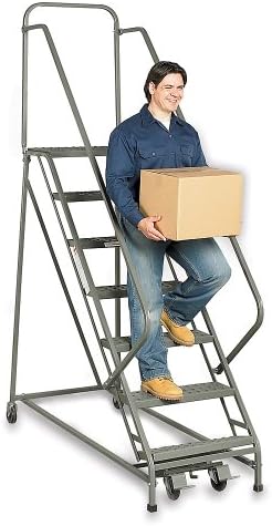 Ega 50-Degree Stairway Slope Ladders With Square-Tube Frame: 9 Steps - 26"Wx14"D Top Step - With Handrails - Grip-Struta - Gray