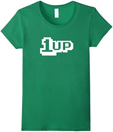 Womens Retro 8-Bit 1-Up Gamer Pixel Art Level Up Vintage Shirt Medium Kelly Green