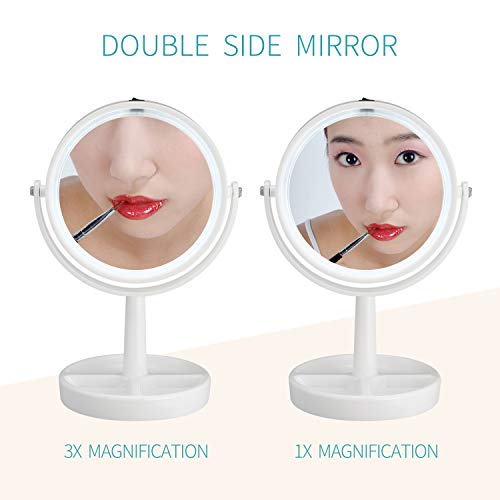 Lighted Makeup Mirror - 6" LED Tabletop Vanity Mirror 3x Magnification Two-Sided 360 Rotation Polished Mirror NATUROUS