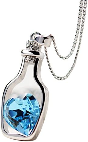 Jewelry Necklace Glow in the Dark Flower Glass Tiny Wishing Bottle Vial Necklace Pendant Chain (J#Drift Bottles-Blue)