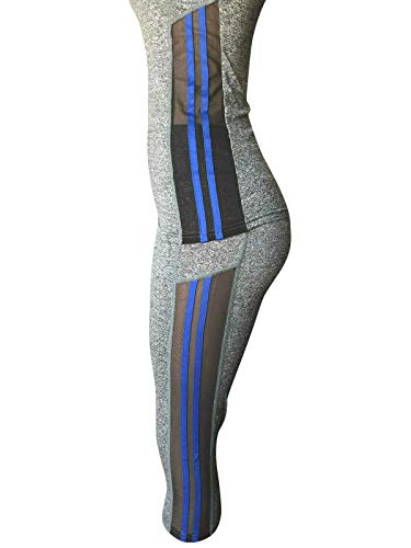 Women Gym Yoga Workout Activewear Set 2 Pieces Top+Leggings Set Sportswear (S/M = US 4-8, Mesh Blue/Grey)