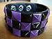 Purple/Black Checkered Studded Black Leather Bracelet
