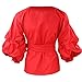 AOMEI Red Color Women Spring Summer Blouses with Puff Sleeve Sashes Shirts Tops