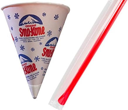 MC Distributors - Gold Medal 100 Retro 6oz Snow Cone Cup & 100 Wrapped Jumbo Spoon Straw Set (100 Pack Set)