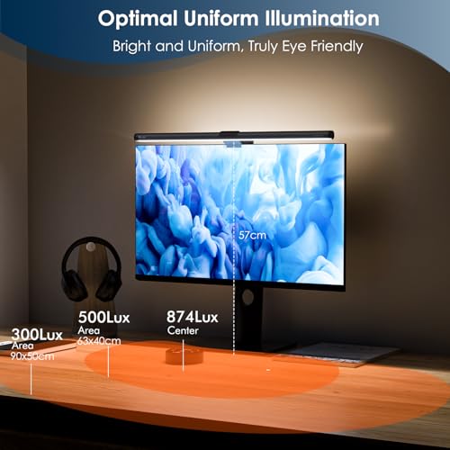 Quntis Monitor Light Bar with Backlight and Remote Control, 40cm Monitor Lamp with Stepless Brightness & Hue Adjustment, CRI≥95 Eye-Care No Screen Glare Computer Screen Light Bar for Home Office Work