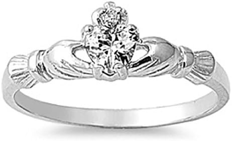 STERLING SILVER Baby RING W/CZ Faux CZ Claddagh pinky right hand