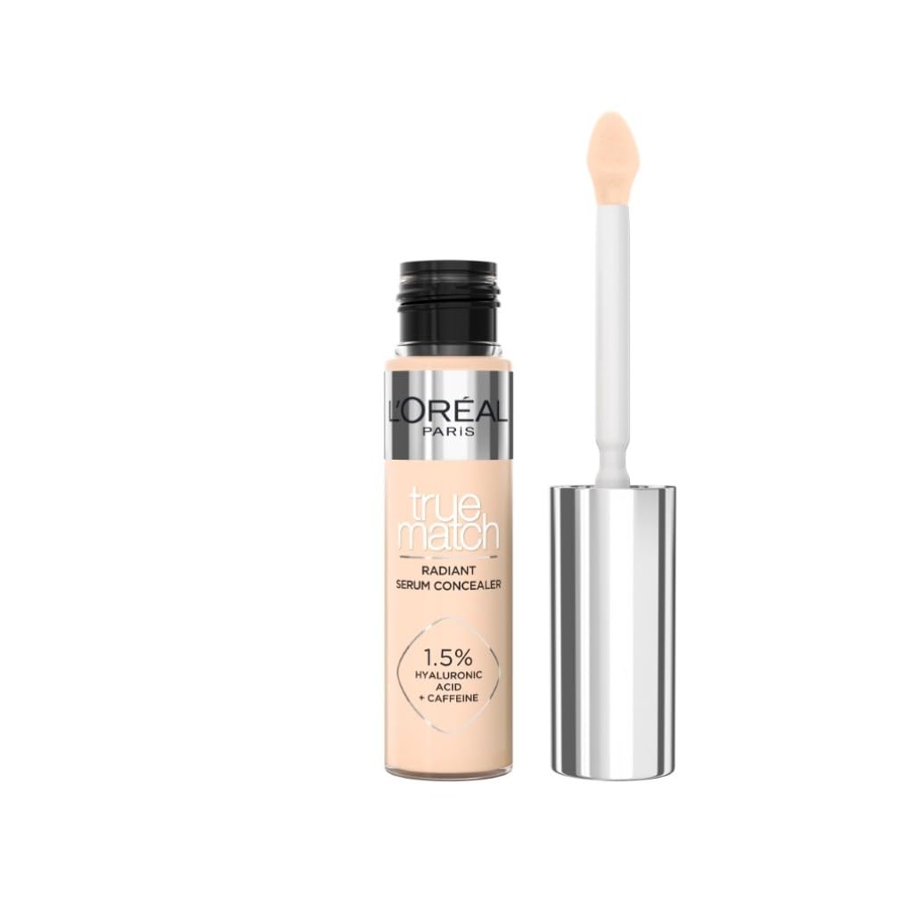 L'Oréal Paris True Match Serum Concealer, Medium Coverage, Radiant Finish, With 1.5% Hyaluronic Acid and Caffeine, Neutralises Dark Circles, Smooths & Replumps Skin, 24H Hydration, 1R