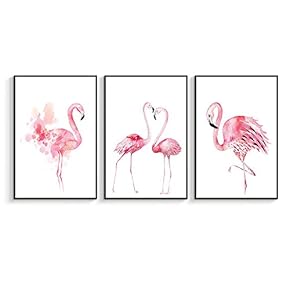 Framed for Living Room Bedroom Pink Flamingo for x3 Panels