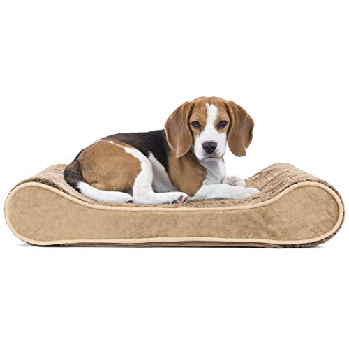 Furhaven Pet Dog Bed | Orthopedic Minky Plush & Velvet Ergonomic Luxe Lounger Cradle Mattress Contour Pet Bed w/ Removable Cover for Dogs & Cats, Camel, Medium