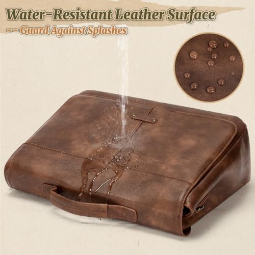 RAINSMORE Men's Messenger Bag, 15.6 Inch Laptop Briefcase in Vegan Leather Vintage Waterproof, Professional Messenger Bag for Office, College and Travel, brown, Retro