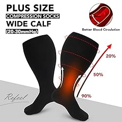 Refeel 3 Packs Plus Size Compression Socks Wide