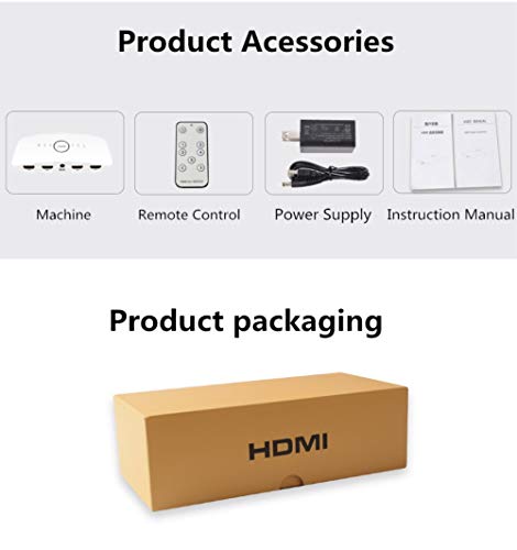 WiFi Smart Voice HDMI Switch 4K 5 Port 5x1 HDMI Switcher Splitter Box Support 4K@60HZ Ultra HD 3D Remote Control and Power Adapter for Amazon echo Compatible with Alexa, Wireless Cellphone APP Remote - Thumbnail 6