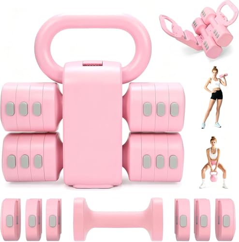 2-in-1 Adjustable Dumbbell Set, 4-Level Weight Dumbbell Set, Suitable for Women and Men, Each Piece 2.2/3.3/4.4/5 lbs Hand Weight with Kettlebell Form, Ideal for Home Gym Workouts