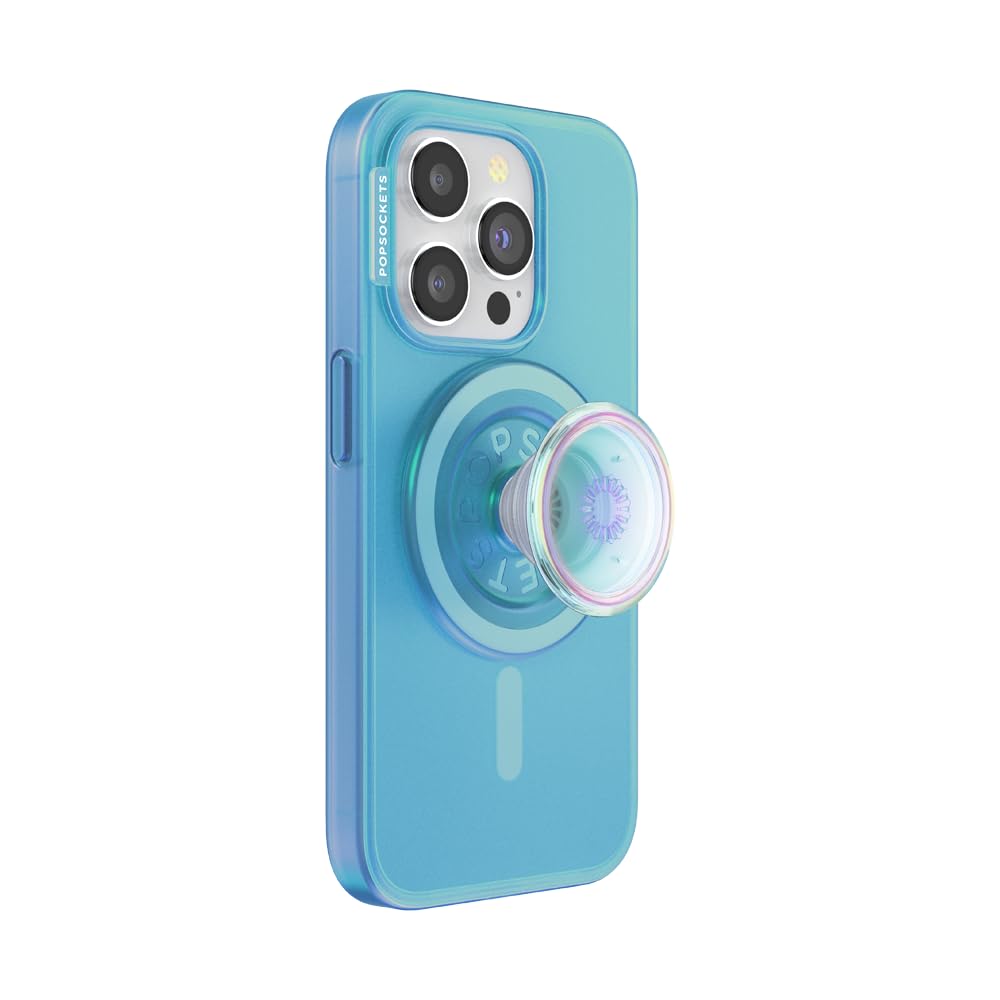 PopSockets iPhone 15 Pro Case with Phone Grip and Slide Compatible with MagSafe, Phone Case for iPhone 15 Pro, Wireless Charging Compatible - Opalescent Blue — image 1