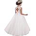 LZH Girls Lace Dress Princess White Backless Wedding Dresses,9T(For Age 9-10Y),White