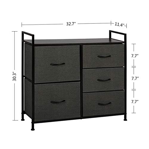 WLIVE Dresser with 5 Drawers, Fabric Storage Tower with Handrail, Organizer Unit for Bedroom