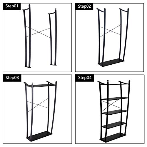 FIVEGIVEN 5 Shelf Ladder Bookshelf Tall Modern Office Book Shelf Wood Look Metal Frame Open Bookcase Brownish Black - Thumbnail 7