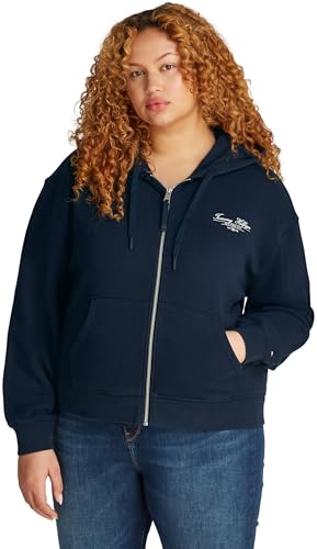 Tommy Hilfiger Sweat à Capuche avec Fermeture Éclair Femme Script Zip en Coton, Bleu (Dark Night Navy), 52