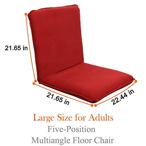Sundale Outdoor Indoor Oversized Adjustable Soft-Brushed Polyester Cord Five-Position Multiangle Floor Chair, 21.65(L) x 22.44(W) x 21.65(H) Inch, Red - Thumbnail 6