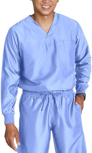 TiScrubs Men's Elements 2.0 Long Sleeve Scrub Top (X-Large, Ceil Blue)