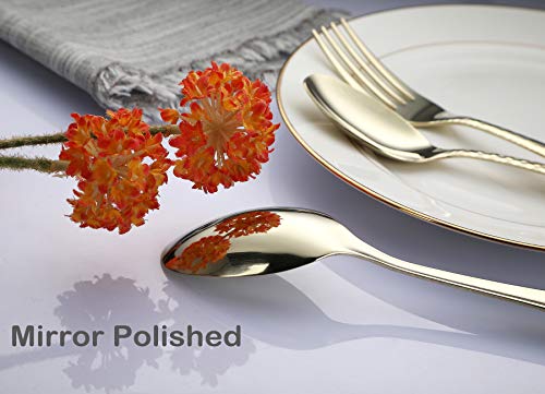 Gold 12-Piece Dinner Spoons Set, Hammered 7.5-inch Stainless Steel Golden Table Spoons Flatware Silverware Sets Cutlery… - Image 4