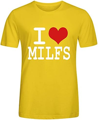 Lovect I Love Milfs Red Heart 100 Cotton Crew Neck Men T Shirt Yellow
