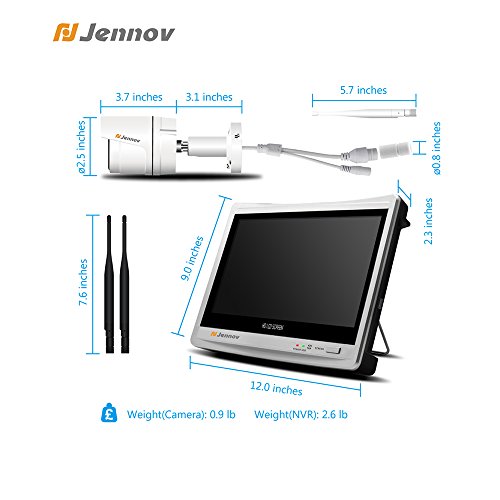 Jennov Security Camera System Wireless, 8 Channel CCTV Wireless Security IP Camera NVR System With 1080P 12" LCD HD Monitor Bullet Wifi Cameras Home Outdoor Day Night Vision Video Surveillance Kit