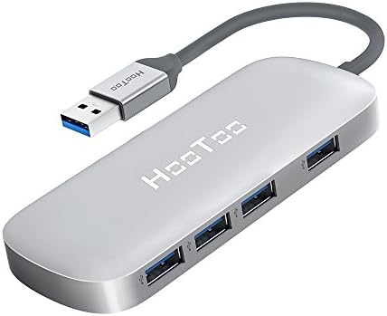 USB Hub, HooToo Ultra Slim 4-Port USB 3.0 Data Hub (5Gbps Transfer Speed, Anodized Alloy, Compact, Lightweight, for Mac and Windows OS) (Silver)