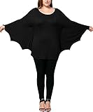 Pxmoda Women's Plus Size Batwing Sleeves Halloween T Shirt Blouse Tops Bat Costume
